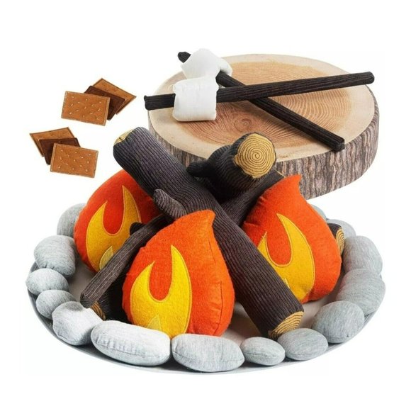 Pretend Campfire Set for Kids with S'Mores Kit and Wood Log Pillow Soft Safe - Picture 1 of 6